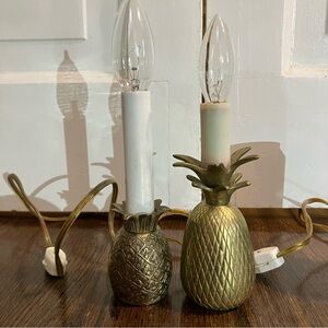 Pair Vintage Mini Brass Pineapple Window Lamps